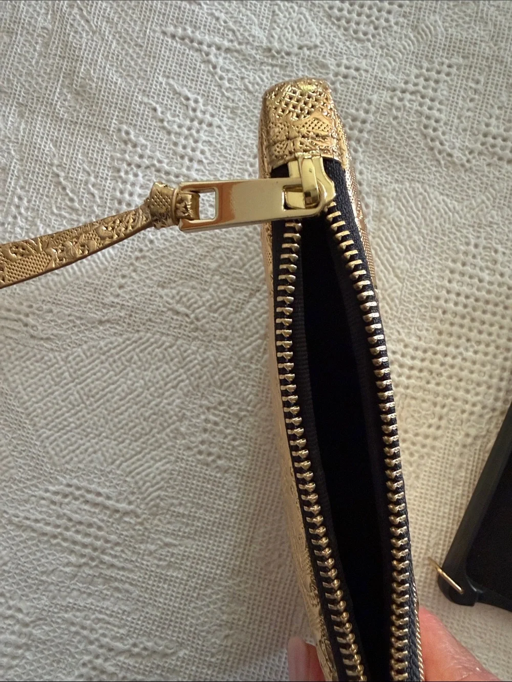 Gold Floral Embossed Phone Wallet Case with Matching Strap